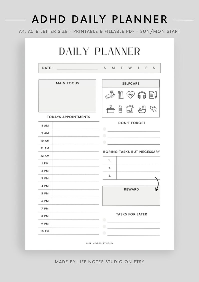 ADHD Daily Digital Planner, ADHD Adult Planner Printable, to Do List