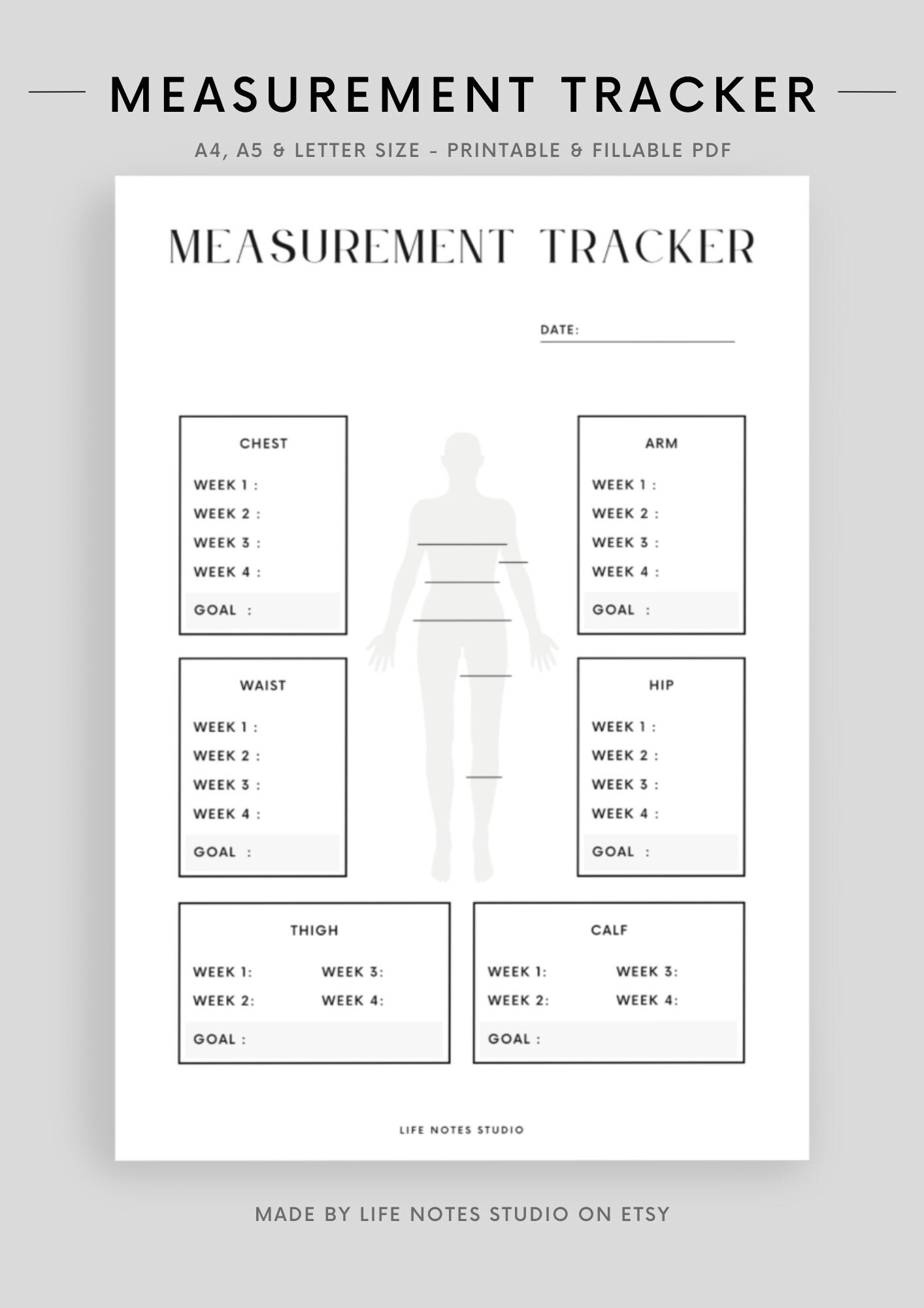 Digital Measurement Tracker Printable Fitness Template Health Journal Digital Measurement Tracker Printable Fitness Template Health Journal