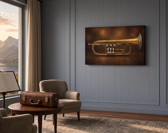 Antique Brass Trumpet Print | Vintage Music Instrument Wall Art Canvas