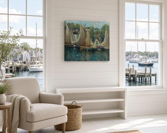 Gloucester Harbor Canvas Print A.C. Goodwin Vintage Impressionist Waterfront Art