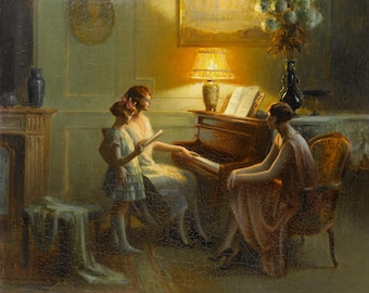 By the Piano Canvas Print | Delphin Enjolras French Impressionist Art (Museum Quality)