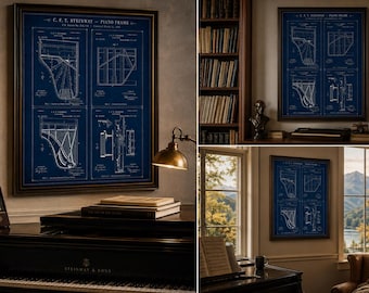 Steinway Piano Frame Patent Print | Vintage Blueprint Wall Art (1885)