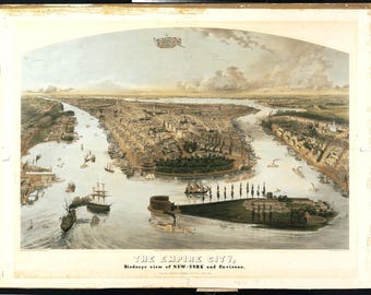 New York Canvas, 1855 Birdseye View Art by John Bachmann | City Map Print