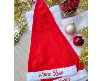 名前入りの刺繍入りサンタ帽子 クリスマスギフト ポンポン刺繍入りロングクリスマス帽子