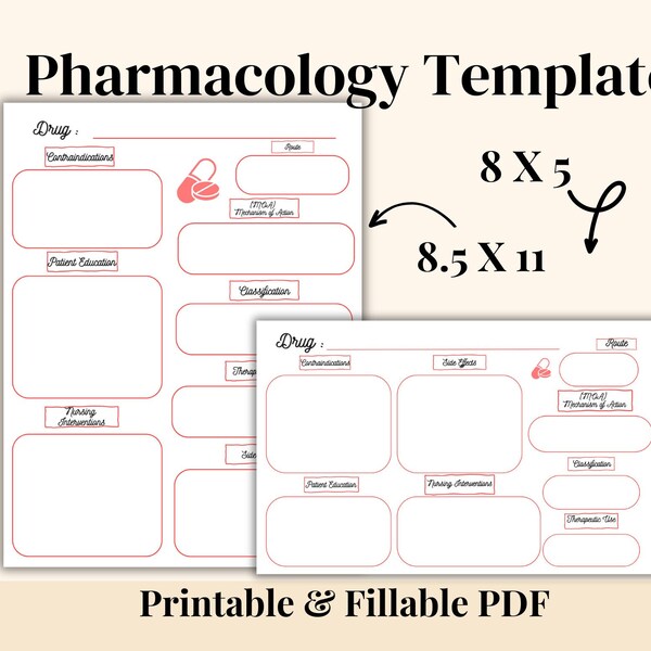 Pharmacology Drug Flash Cards Digital and Printable Download Nursing School Drug Template Study Guide Drug Cards Medication Template