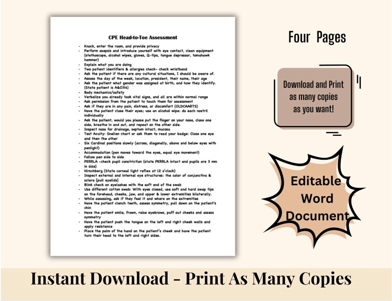 Nursing School Checklist Nursing Student Study Guide Head-to-toe ...