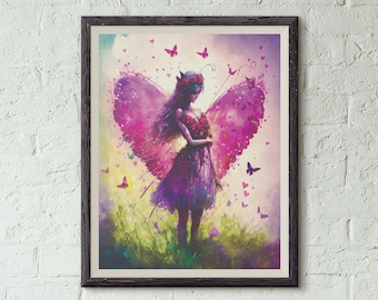 Watercolor Fairy Print, Valentine's Wall Art Print, Water Color Fairy Nursery Print, Fairy Art Watercolor Print, Watercolor Fairy Painting