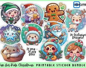 Printable Christmas Stickers, Christmas Stickers Bundle, Christmas Stickers for Kids, Christmas Stickers SVG, Christmas for Cricut