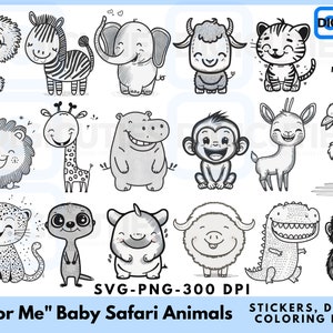 Safari Animals Stickers, Safari Animals Clipart, Safari Animals SVG, Elephant, Giraffe, Safari Svg, Lion, Tiger, Cricut, Sihouette, Cut File