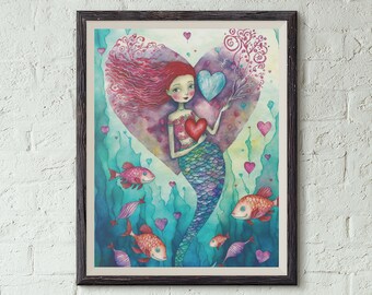 Mermaid Nursery Wall Art, Mermaid Gifts for Little Girls, Mermaid Printable Wall Art, Mermaid Watercolor Wallart, Mermaid Nursery Prints