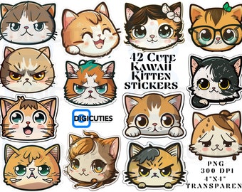 Cute Cat Clipart Cute Cats 75 PNG Images Cat Stickers - Etsy