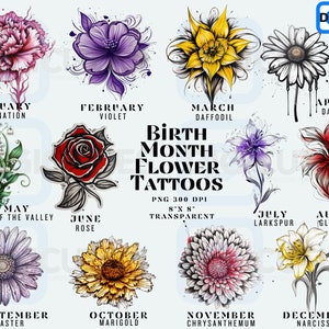 Birth Month Flowers Clipart, Birth Month Flowers, Birth Flower Tattoo Design, Birth Flower Tattoo, Birth Month Flower Bouquet Clipart