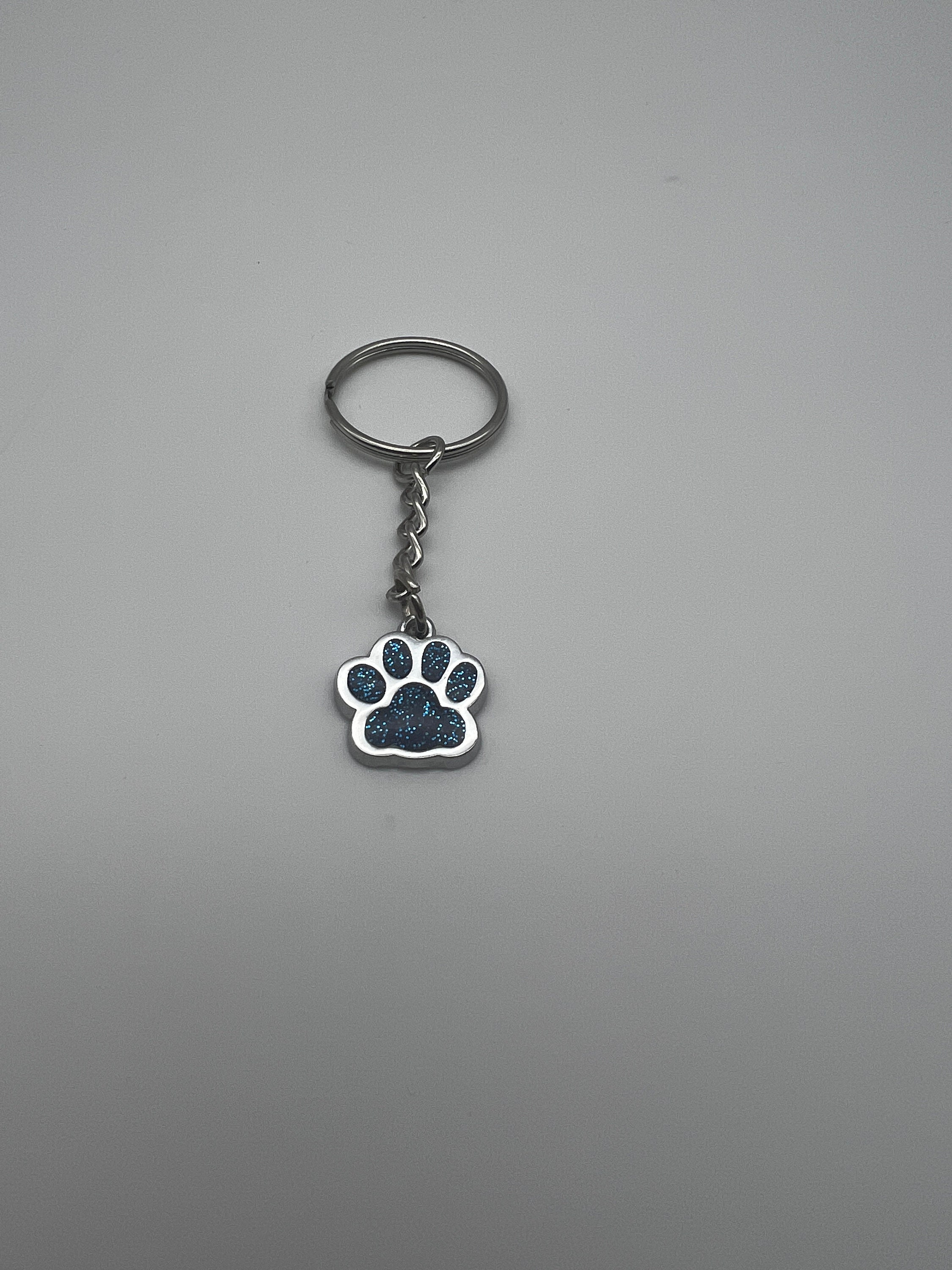 Blue Sparkly Paw Print Keychain Etsy