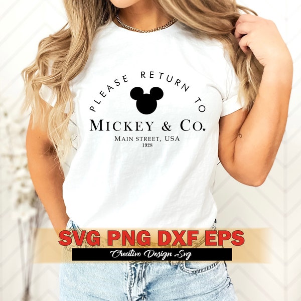 Please Return to Mickey and Co. Svg Png Dxf Eps, Mickey & Co SVG Main Street 1928 Svg Png Dxf Eps, DisneyTrip Svg Disneyland Family Urlaub