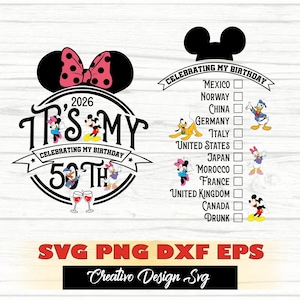 SVG de ratón para mi 50 cumpleaños para Cricut, cumpleañera, orejas de ratón SVG, mi cumpleaños SVG, celebrando mi 50 cumpleaños Minnie, SVG de cumpleaños