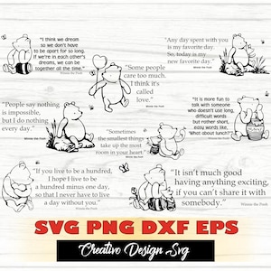 Paquete de citas de Pooh esbozadas Svg Png Dxf Eps, citas de Winnie Svg, Piglet Svg, Winnie Saying Svg, Boceto de Pooh svg, DisneyWorld DisneyLand Svg