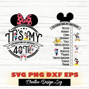 Souris mon 40e anniversaire Svg pour cricut, anniversaire fille, oreilles de souris Svg, mon anniversaire Svg, célébration de mon 40e anniversaire Svg