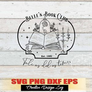 Club del libro di Belle La bellezza e la bestia Svg Png Dxf Eps Libri di Belle Svg Racconto vecchio come il tempo SVG Png Clipart Taglia File Cricut Download istantaneo