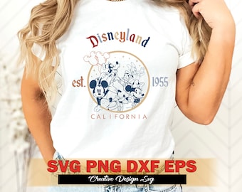 Retro Mickey And Friends Disneyland Est 1955 Svg Png Dxf Eps, DisneyTrip Svg, DisneyWorld California Svg, Disneyland Family Vacation Svg