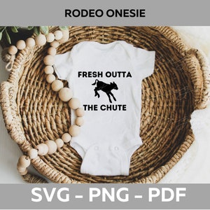 Fichier de coupe de grenouillère de rodéo pour bébé nouveau-né - fraîchement sorti du toboggan - svg, png, pdf