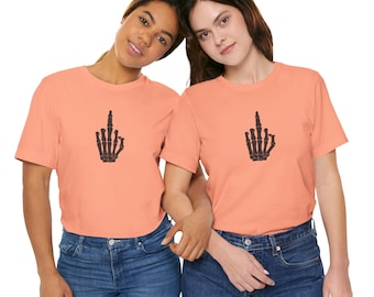 Skeleton Hand Middle Finger Short Sleeve Tee, Middle Finger Graphic Tshirt, Gothic Shirt, Edgy Clothing, Alternative Fashion Top, Halloween
