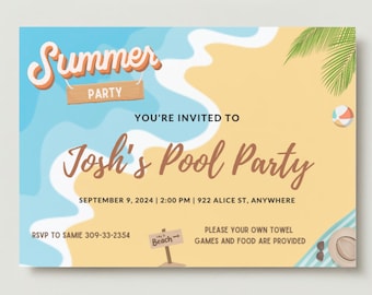Summer Pool Party Digital and Print Invitation Template Made With Canva