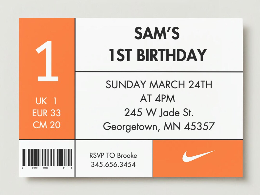 Nike Inspired Sports Invitation Birthday Party Etsy
