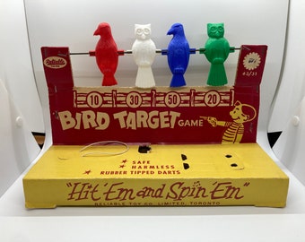 Vintage Bird Target Game Packaging, Missing Darts, Hit ‘em and spin ‘em Reliable Toy Co