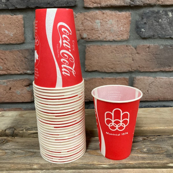 25 Stack Coca Cola Wax Paper Cups 1976 Montreal Olympics, Old Stock, 7oz?