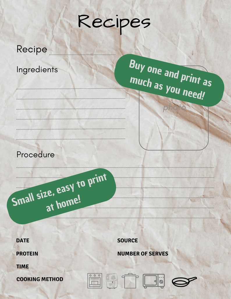 Printable Recipe Card Template, Digital Download, DIY Recipe Card ...