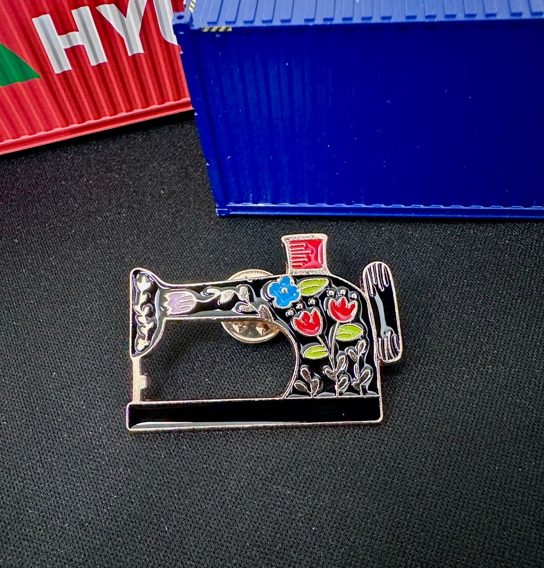 Flower Sewing Machine Enamel Pin Vintage Style Brooch Etsy