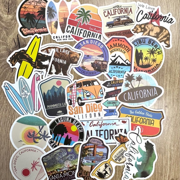 Vinyl California Dreaming Stickers | Die Cut Decal Set |  Pacific Ocean, surfing sticker | Travel Journal Bumper