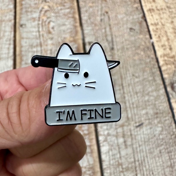 Cute Cartoon Cat Metal Badge with Knife and Handsome Arrow - Funny Sarcastic Enamel Pin Brooch