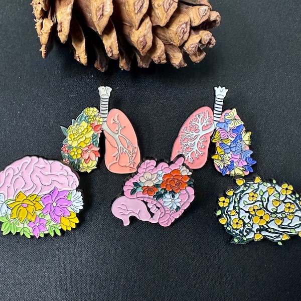 Flower heart brain lung organ pin hard enamel pins kawaii pin lapel pin badge brooch enamel pin set, good for kids learning