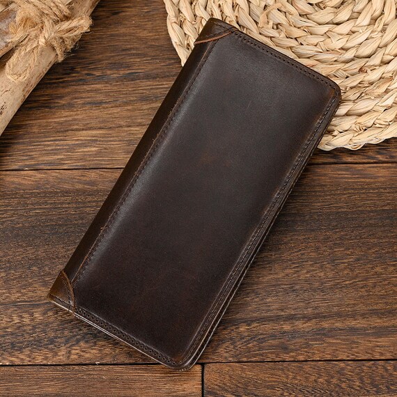 Vertical Style Bifold Wallet in Crazy Horse Leather Coffee / 1