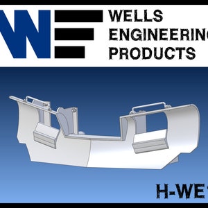 Könnte beinhalten: Ein hellgraues, dreidimensionales Produktdesign mit dem Text "WELLS ENGINEERING PRODUCTS" und den Buchstaben "WE" in Blau. Das Produkt hat eine gebogene Form mit rechteckigen Paneelen und einem Griff. Der Produktcode "H-WE11" befindet sich unten.