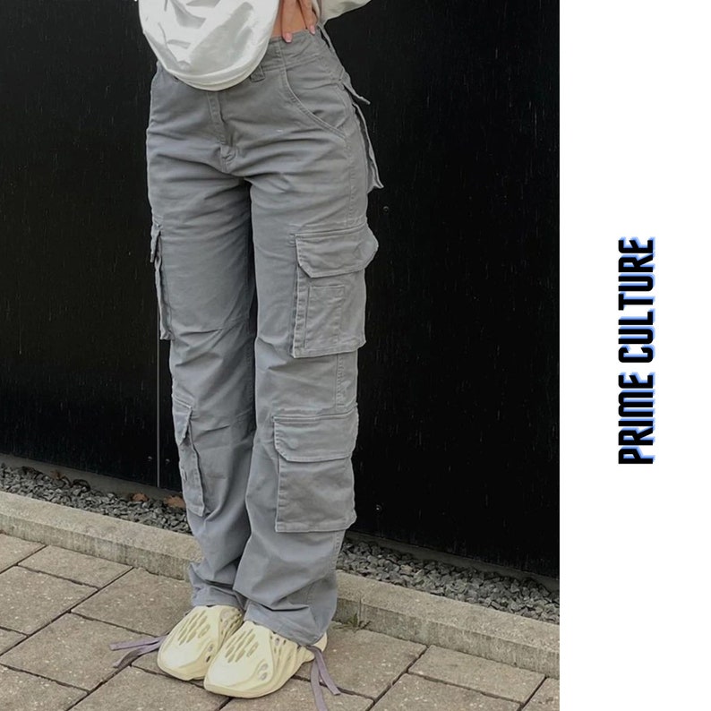 Cargo Jeans Women Vintage Baggy Pocket Slouchy Wide Leg Denim Pants