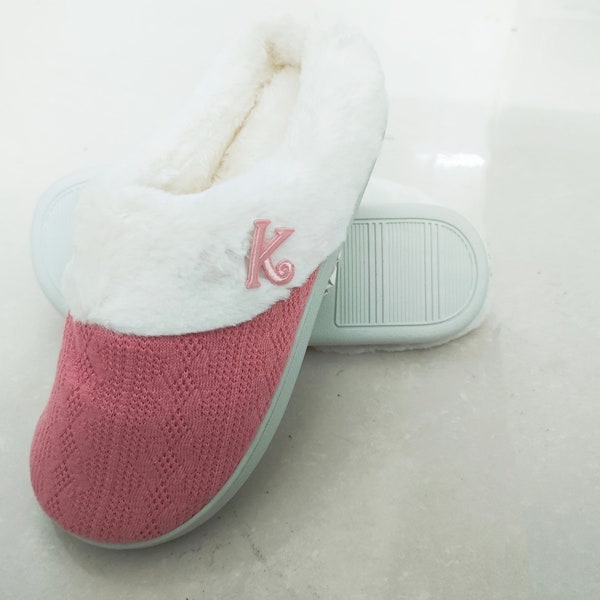 Personalized Embroidered Memory Foam Slippers Fuzzy Comfy Warm House Slippers for Women, Soft Cozy Plush for Indoor Outdoor winter Knitted