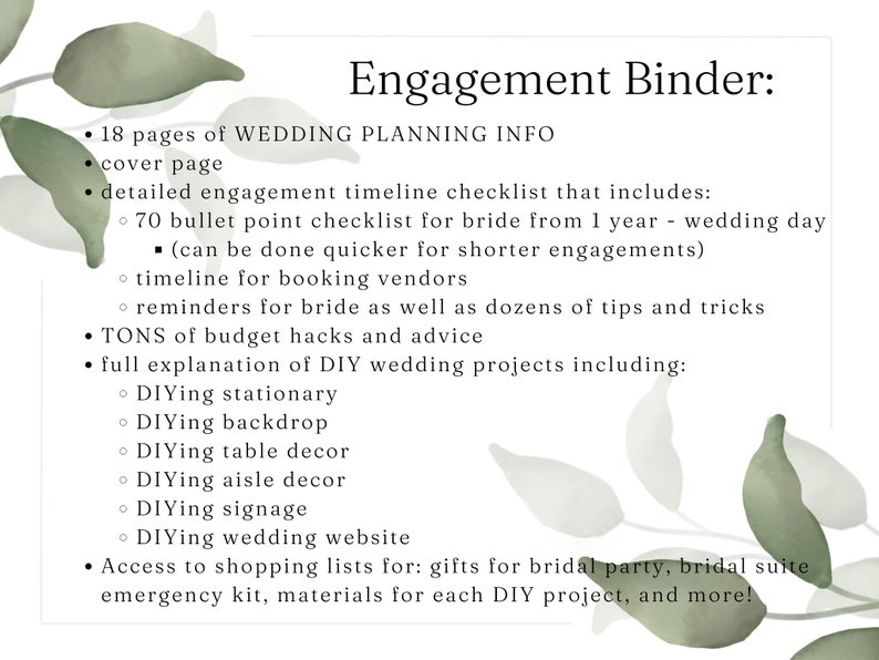 PACKAGED Wedding Day Binder Template, Full Engagement Planner Template, AND Budget Tracking Template, 42 pages, editable, Instant Download image 2