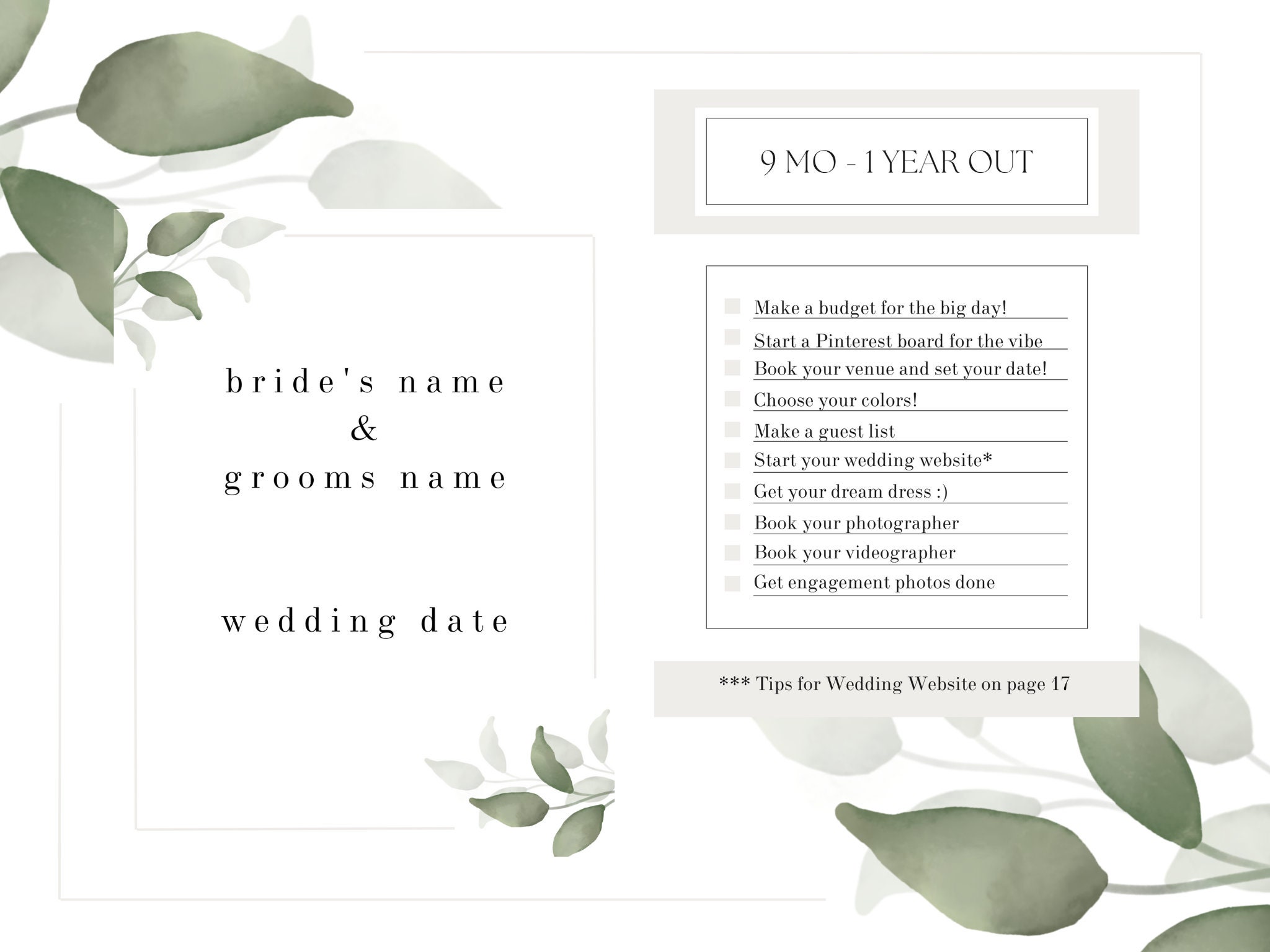 Full Engagement Planner Wedding Planning Template (Instant Download) Etsy