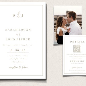 Wedding Invitation Template, Fully Editable, Printable Invite, QR Code RSVP Card, Canva Wedding Template Customizable