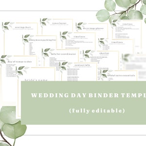 Wedding Day Binder Template, Editable Template, Canva Instant Download, Wedding Day Information, Wedding Organization
