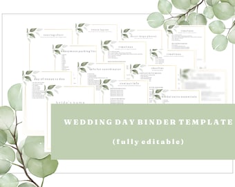 Wedding Day Binder Template, Editable Template, Canva Instant Download, Wedding Day Information, Wedding Organization