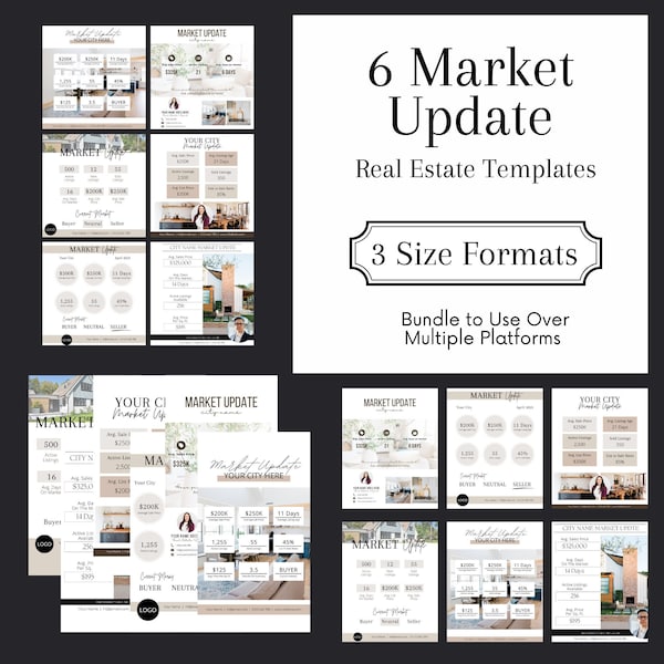 Markt-Update-Immobilien-Bundle - SOFORTIGER DOWNLOAD-Vorlagen, KOSTENLOS bearbeiten in Canva, Immobilienmarketing, Instagram Post, Story und Newsletter