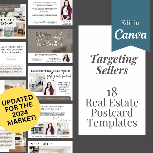 Targeting Sellers Real Estate Postcards - INSTANT DOWNLOAD Templates, Edit in Canva, Realtor Farming Postcards, Realtor Marketing Postcards