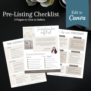 Pre-Listing Checklist for Real Estate Agents- INSTANT DOWNLOAD, Edit in Canva, Templates for Buyers and Sellers, Realtor Marketing, homes