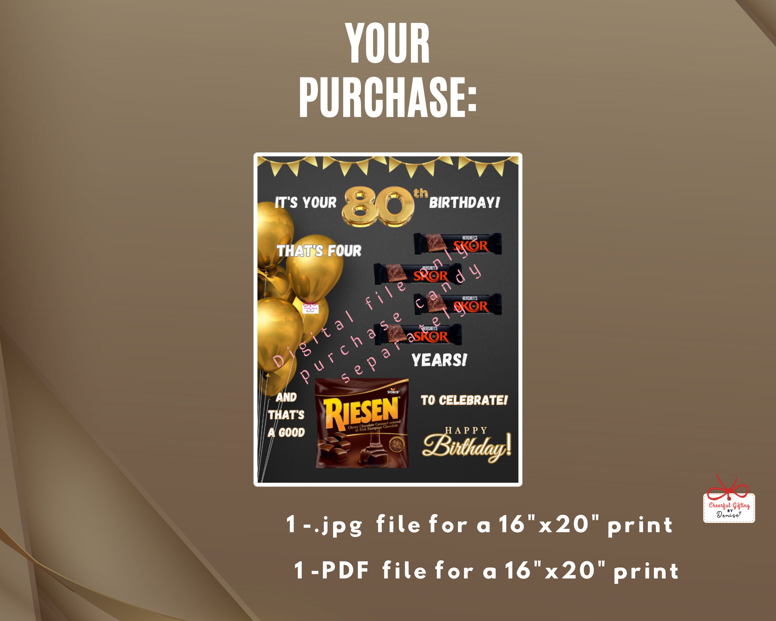 Printable 80th Birthday Candy Bar Poster DIY Candy Gram Age Positive ...