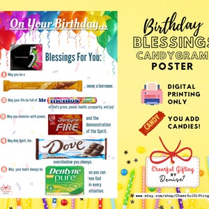 Printable Birthday CandyGram Poster| Birthday Candy Bar Poster| Birthday Blessings| Birthday Candy Sign| Christian Candy Card|Happy Birthday
