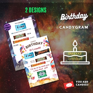 Printable Space Birthday Candy Bar Poster for Birthday Chocolate Board Candy Gram Birthday Printable Birthday Gift Idea Candy Birthday Card