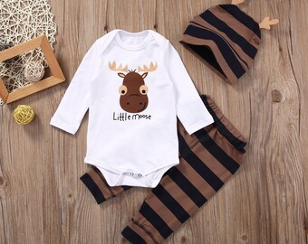 Newborn Baby Moose Outfit / 100% Organic Cotton / Baby Boy Girl Clothing Set